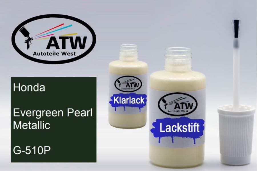 Honda, Evergreen Pearl Metallic, G-510P: 20ml Lackstift + 20ml Klarlack - Set, von ATW Autoteile West.